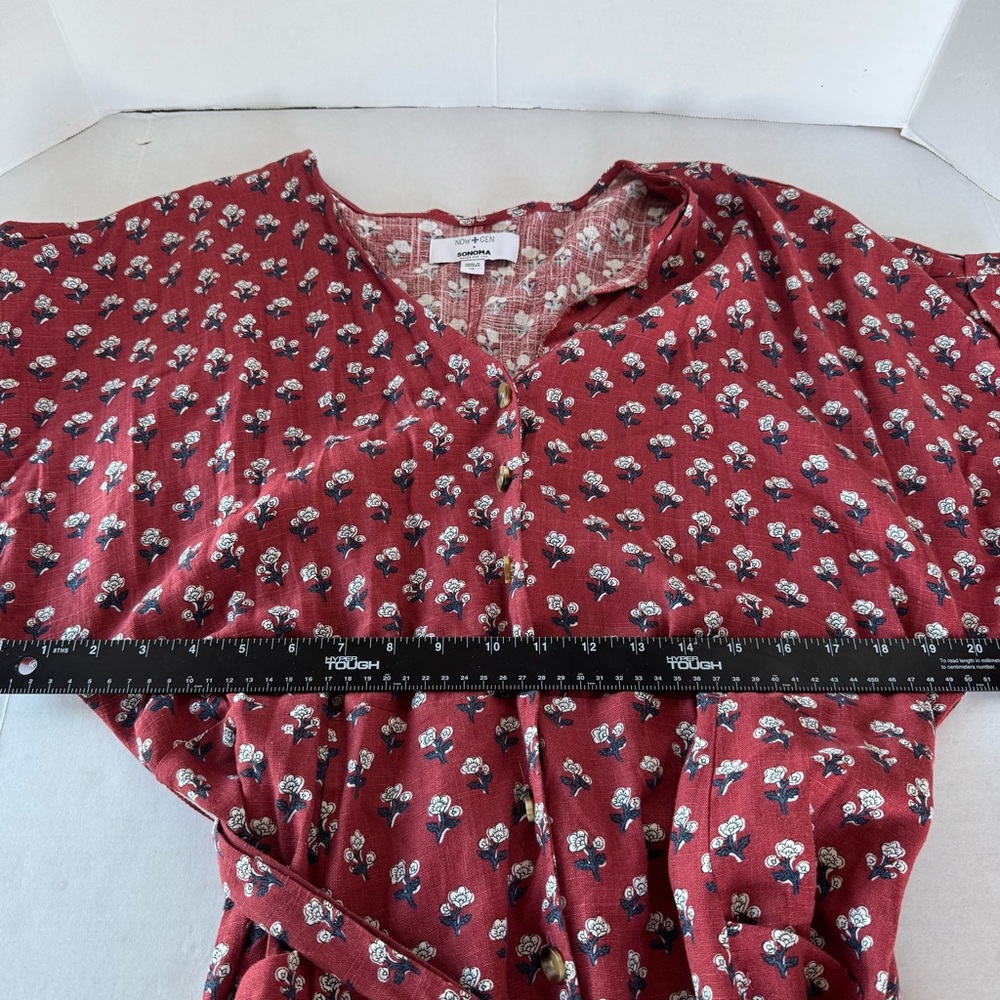 Sonoma Now + Gen Dress Linen Blend MIDI Button Up Rust Floral Women’s XL Cottage - Picture 8 of 9